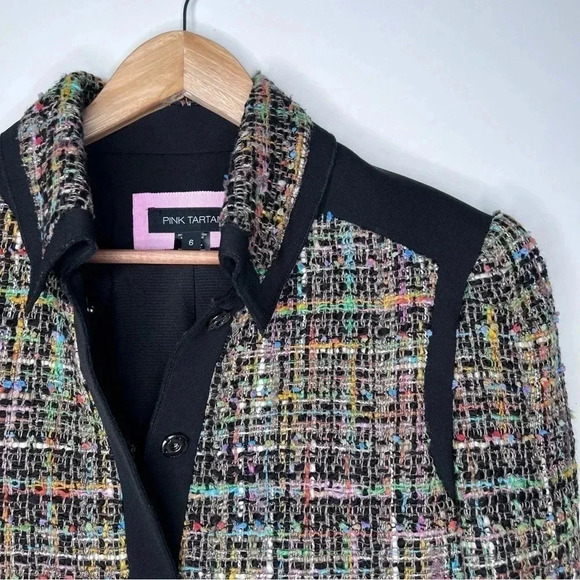 Pink Tartan Black and Multicolor Tweed Blazer - Picture 4 of 16